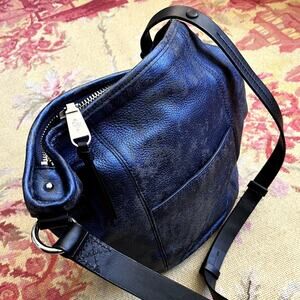 Cole Haan Distressed Metallic Blue Leather Bucket Bag NEW